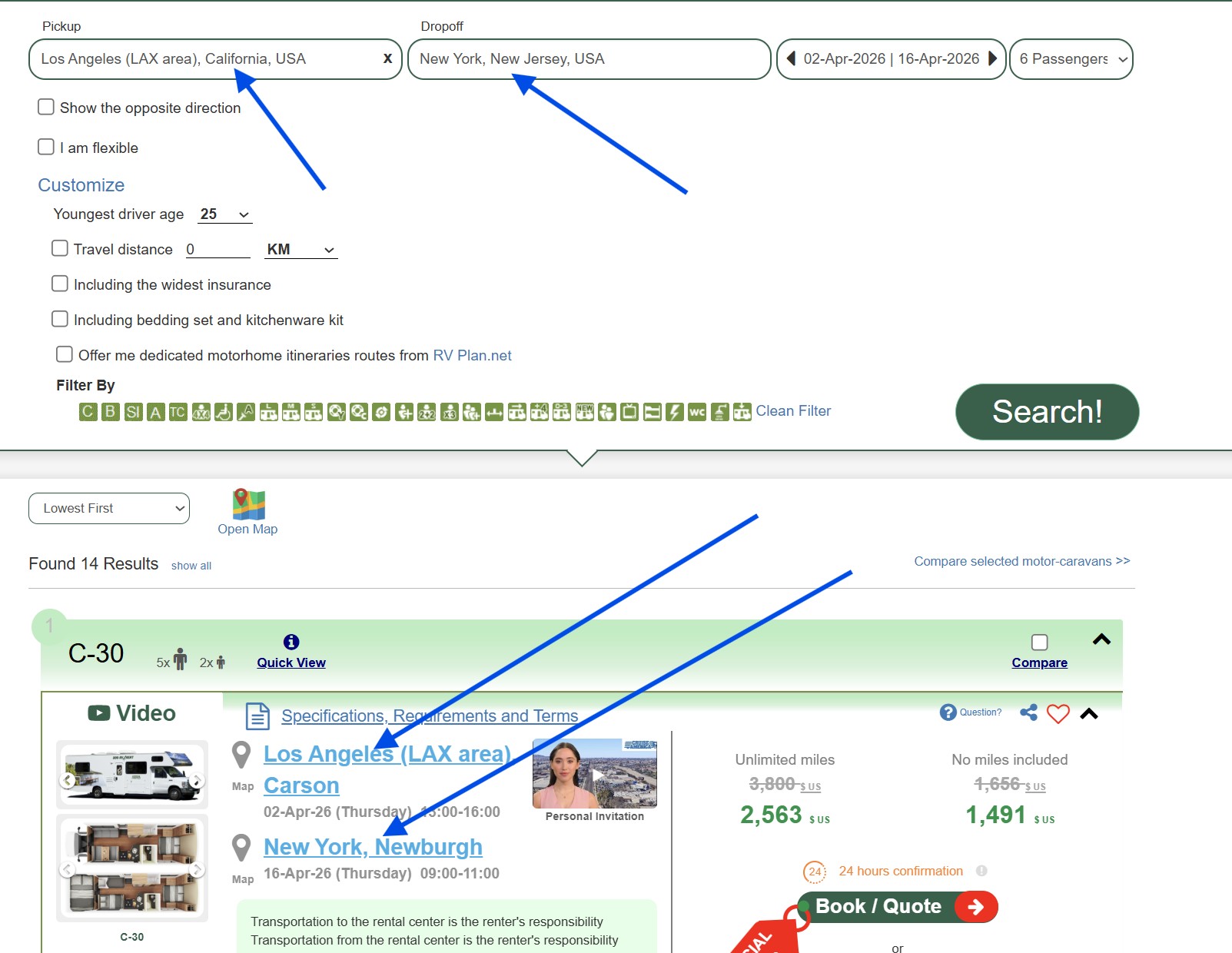 renting from Minneapolis for a one-way trip with Camper Van drop-off in Drop_Off